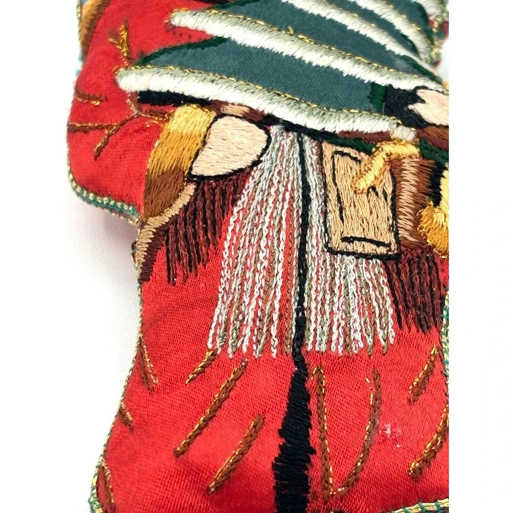 Embroidered Cloth Santa Christmas Ornament Stuffed Vintage Two Sided Old World‎